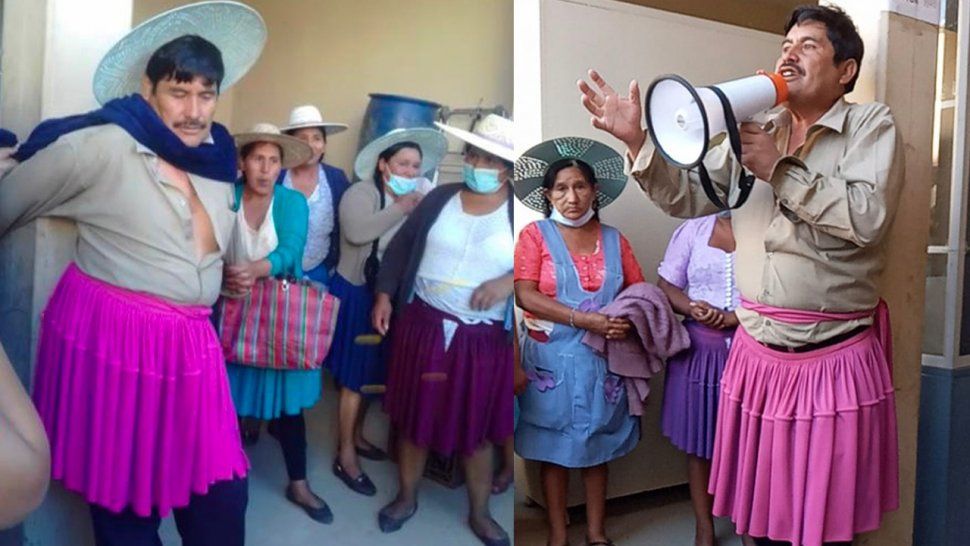bolivia: protestaron poniendole pollera a un politico