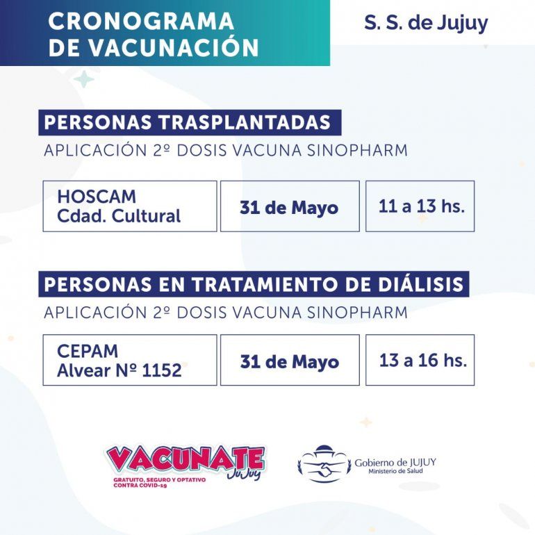 Cronograma de vacunaci&oacute;n contra el coronavirus en San Salvador este lunes 31 de mayo.