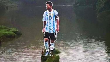 Colocaron una gigantografía de Lionel Messi en un río de la India.