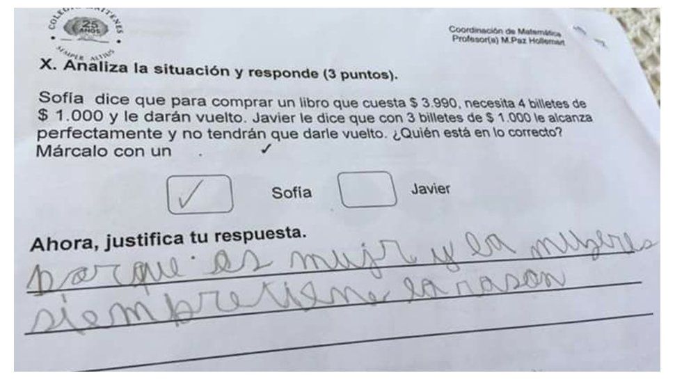 Las mujeres siempre tienen la razón: la respuesta de un nene en un problema  matemático
