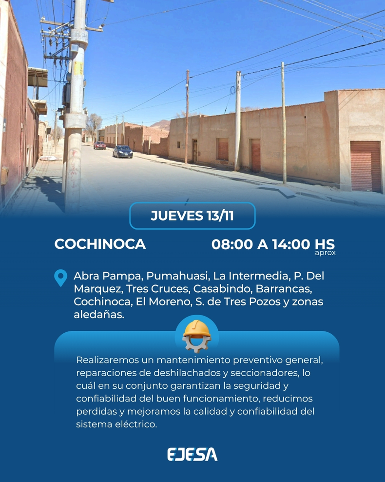 Interrupción del servicio de luz por mejoras programadas para el jueves 13 de noviembre