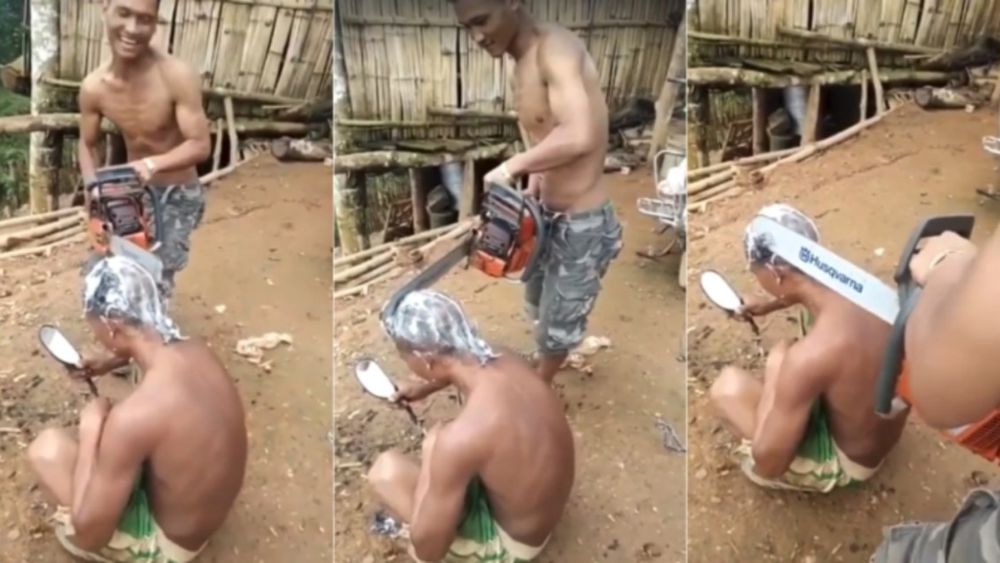 Sólo para valientes: le hicieron un corte de pelo con una motosierra