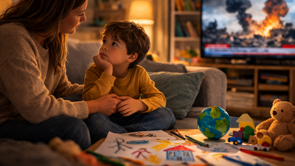 Cómo hablar con los niños sobre la guerra y noticias violentas: claves para evitar miedo y ansiedad - Imagen generada con IA