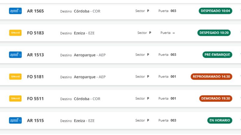 Partidas en el aeropuerto Horacio Guzmán 