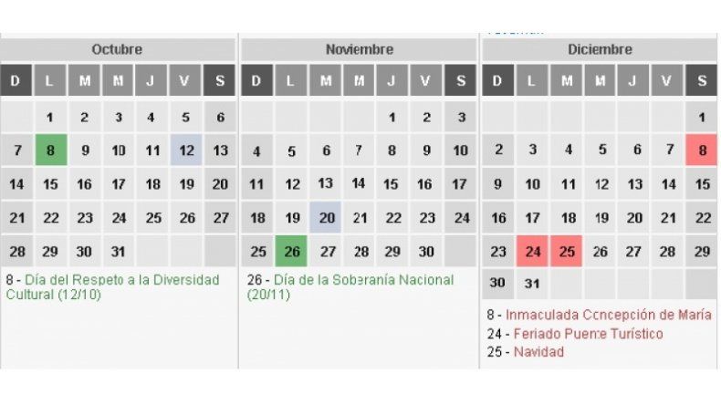 Calendario de feriados na