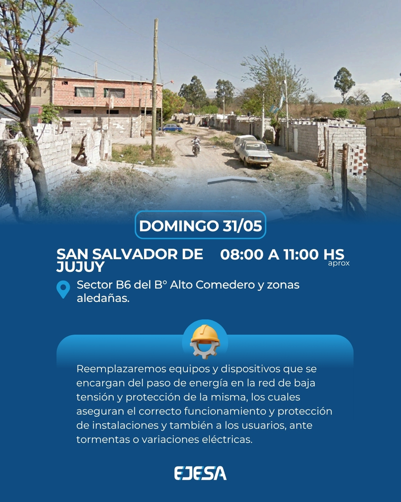 Los cortes serán en Alto Comedero y en el loteo El Mollar, por trabajos de mejoras en la red de baja tensión y optimización del servicio.