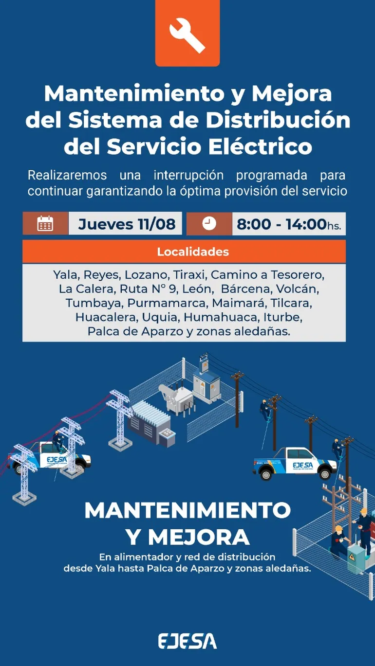 Comunicado de EJESA por el corte de luz este jueves 11 de agosto