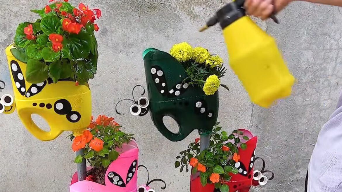 Reciclá tachos de plástico y convertilos en hermosas macetas para tu jardín
