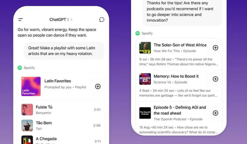 La vinculación permite crear playlists a medida según estado de ánimo, intereses o temas específicos, y acceder a sugerencias de podcasts de forma rápida y conversacional, directamente desde la app o el navegador.