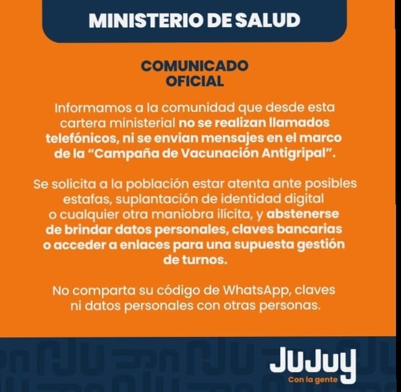 Posibles estafas telefónicas en nombre del Ministerio de Salud 