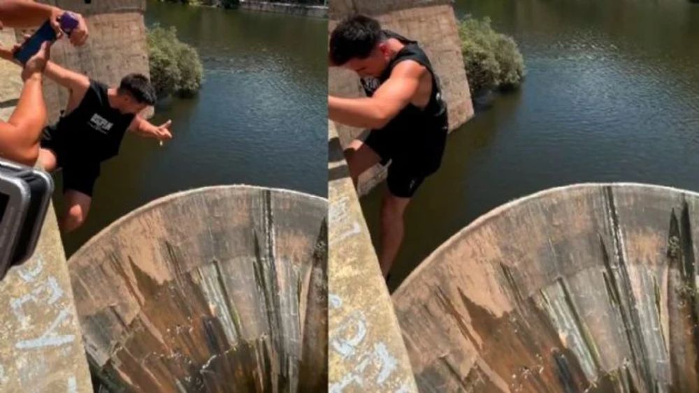 Un turista se colgó del Dique San Roque. Un turista se colgó del Dique San Roque.